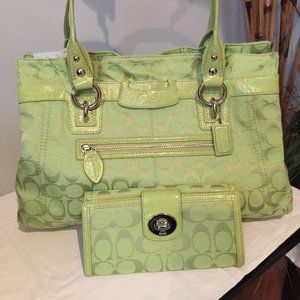 Coach Celedon-Lime Handbag and Matching Wallet